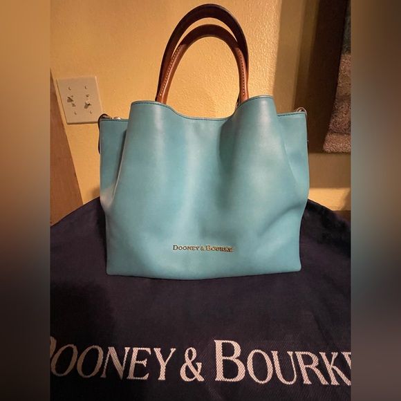Dooney & Bourke Aqua and Brown Leather Tote